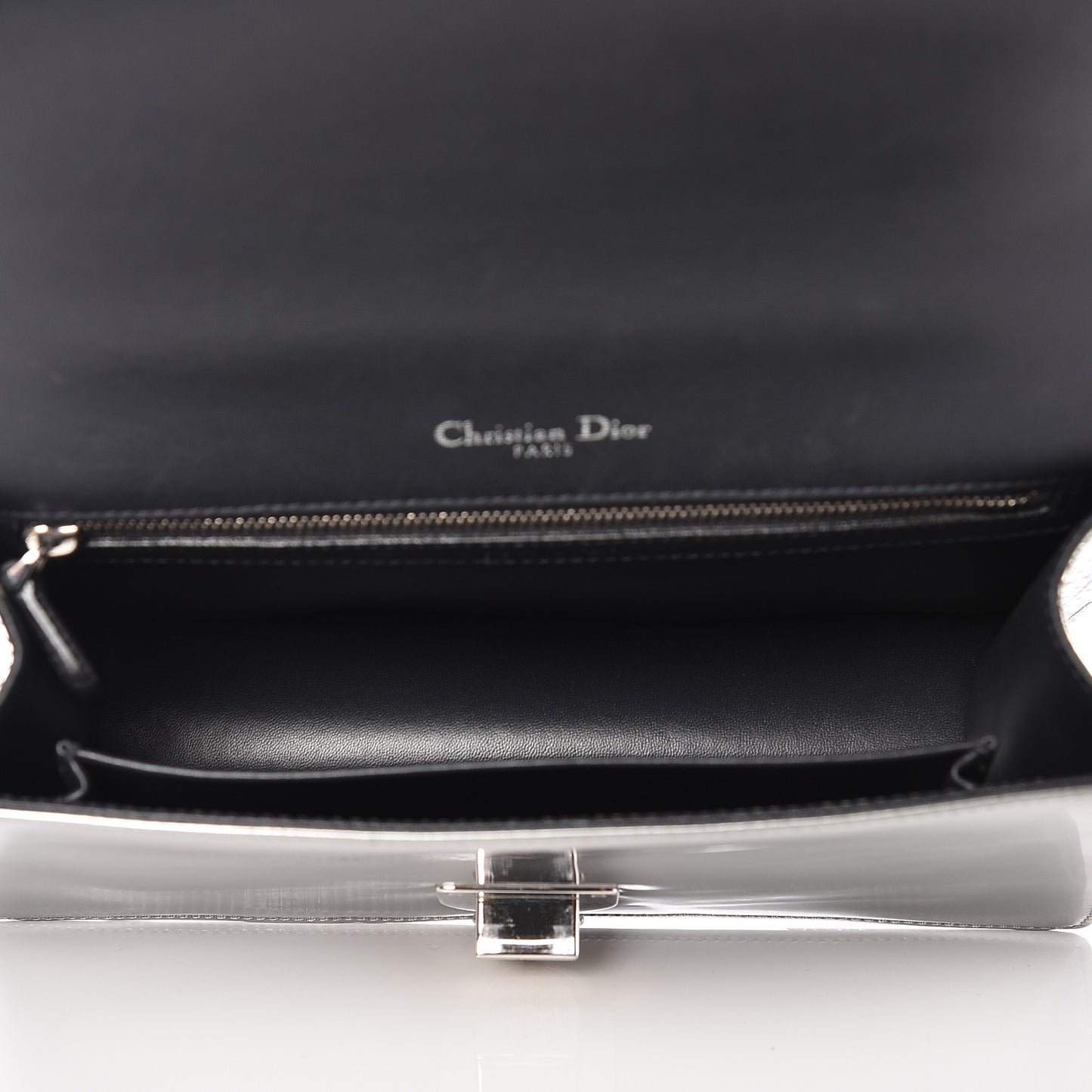 Metallic Patent Micro-Cannage Medium Diorama Flap Bag Silver