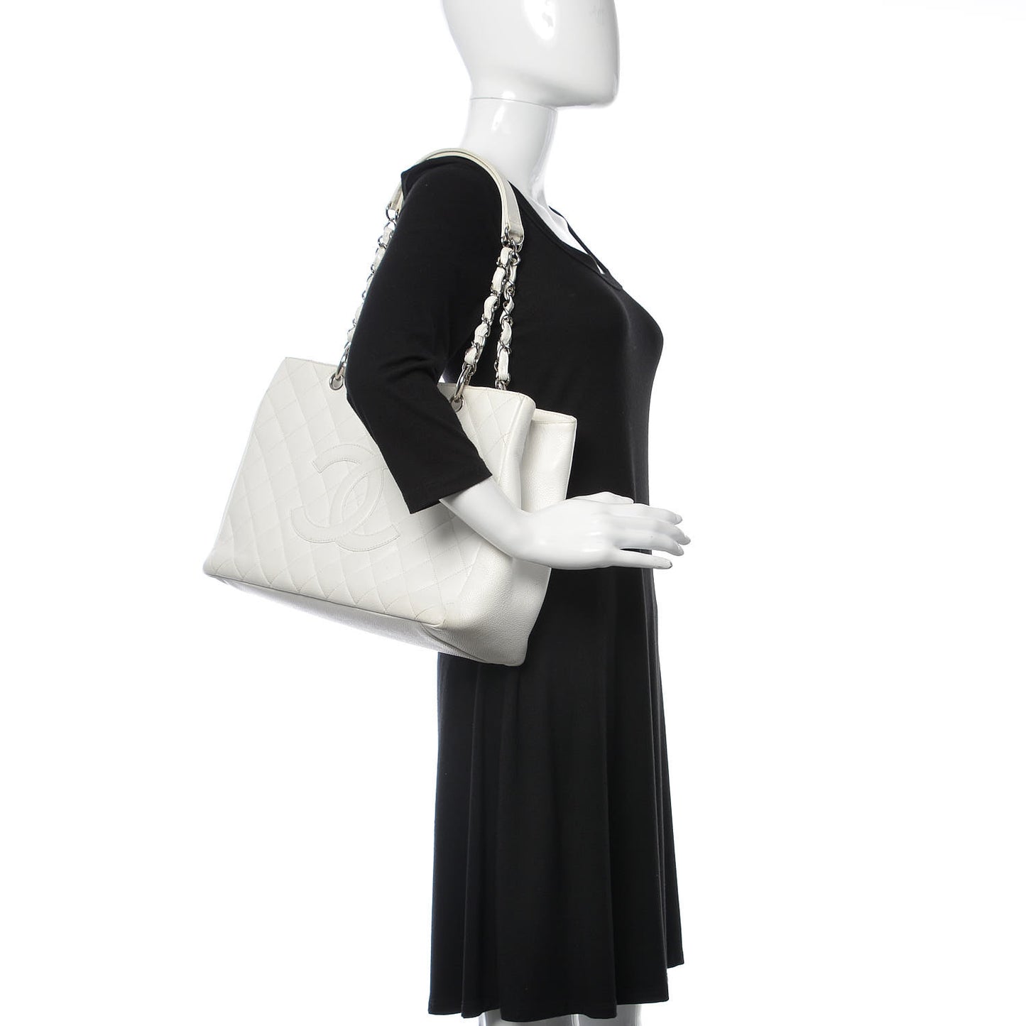 Caviar Quilted Grand Shopping Tote GST White