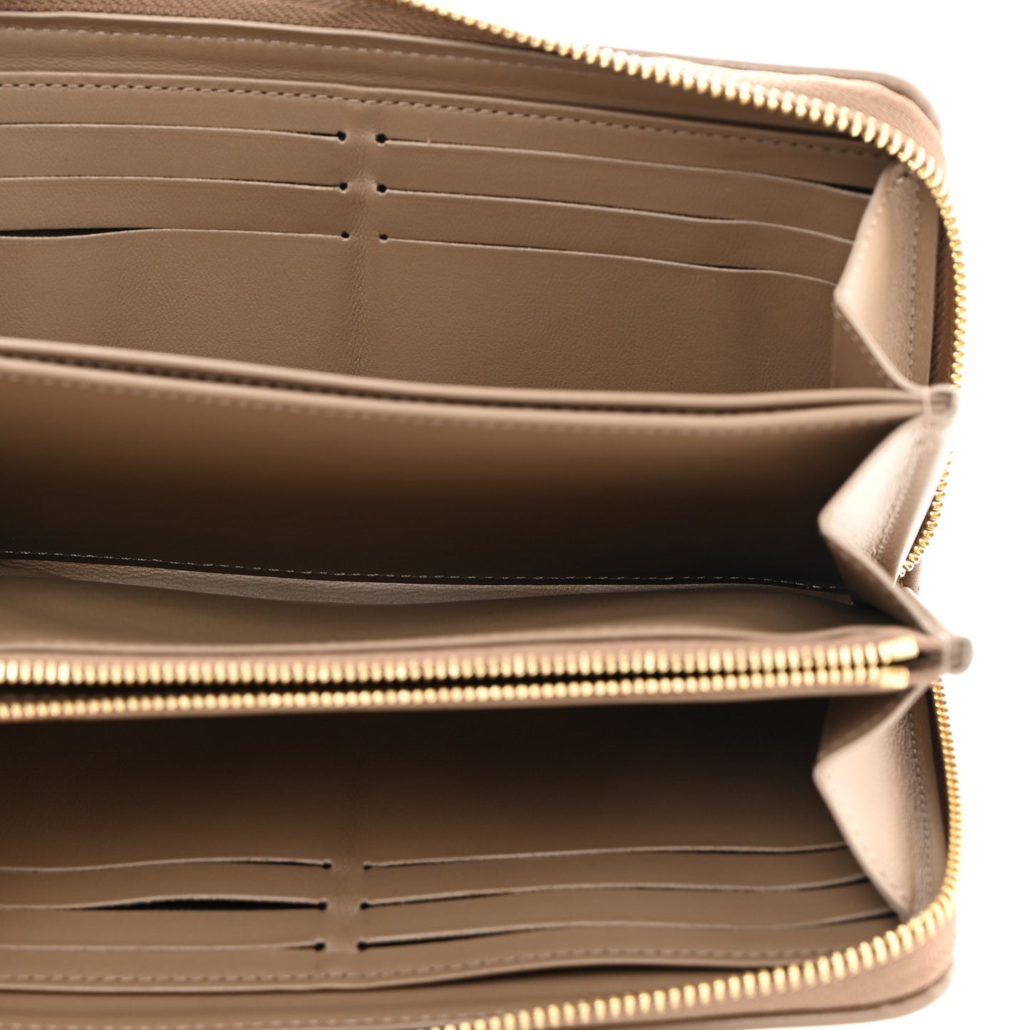 Lambskin Embossed Monogram Coussin Zippy Wallet Taupe