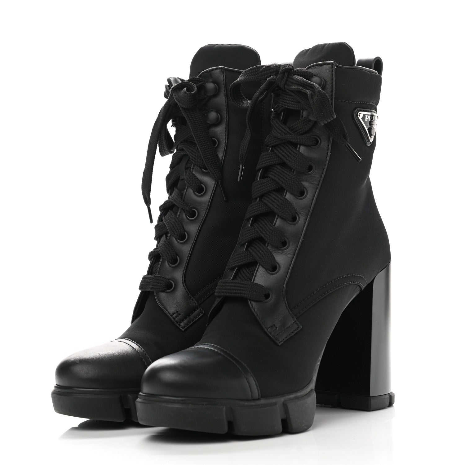Prada Vitello Montana Re-Nylon Metal Triangle Logo 110mm Ankle Boots 38.5 Black 3 of 9