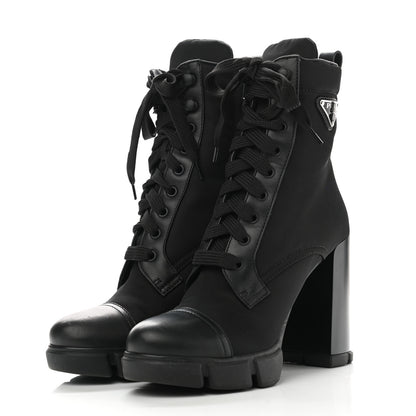 Prada Vitello Montana Re-Nylon Metal Triangle Logo 110mm Ankle Boots 38.5 Black 3 of 9