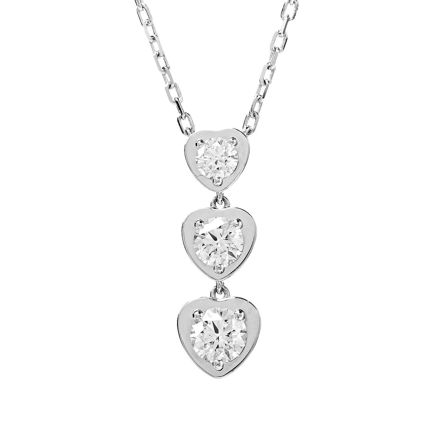 18K White Gold Diamond Legers 3 Heart Motif Necklace