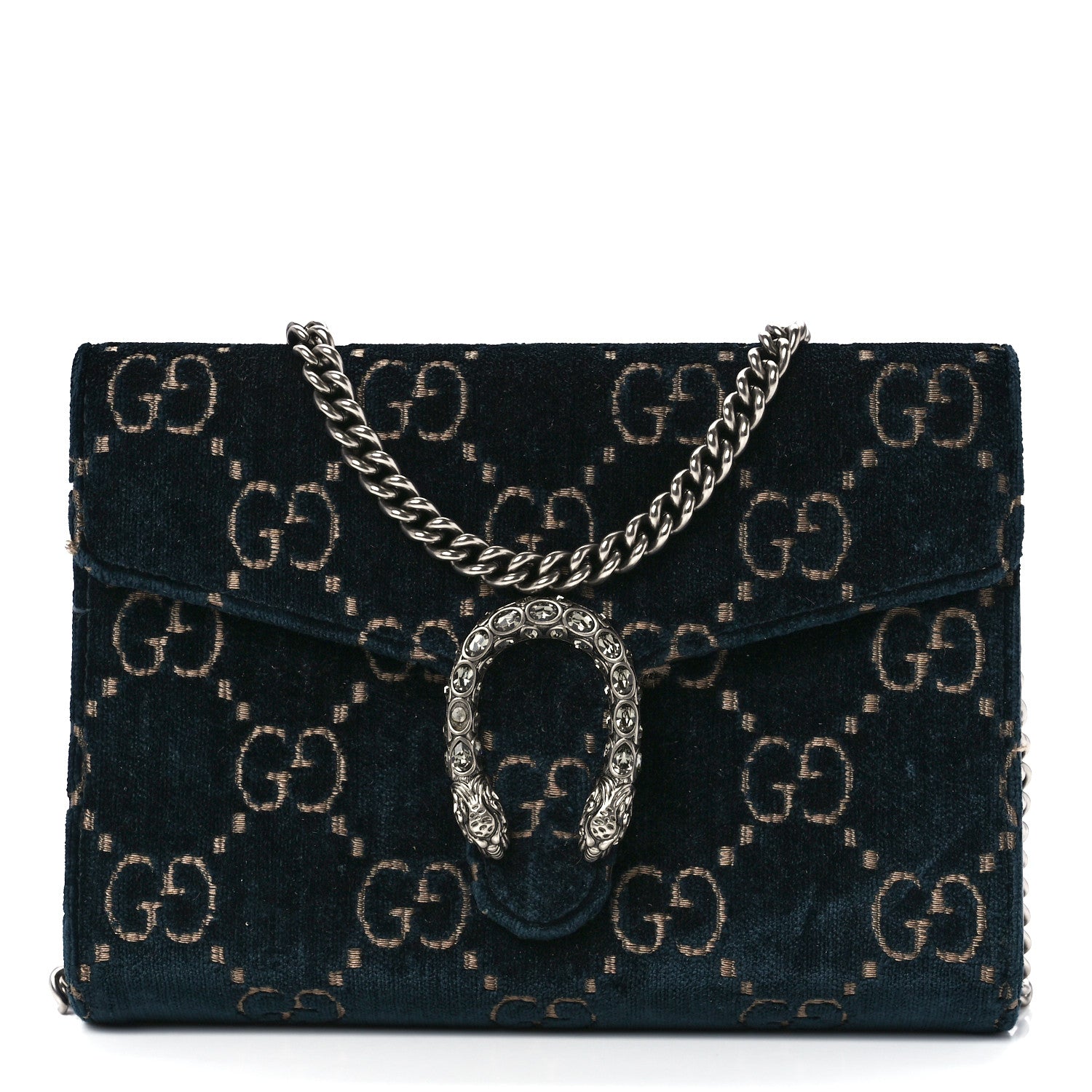 Gucci Velvet GG Monogram Mini Dionysus Chain Wallet Blue Beige Black 1 of 11