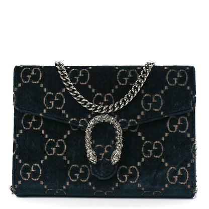 Gucci Velvet GG Monogram Mini Dionysus Chain Wallet Blue Beige Black 1 of 11