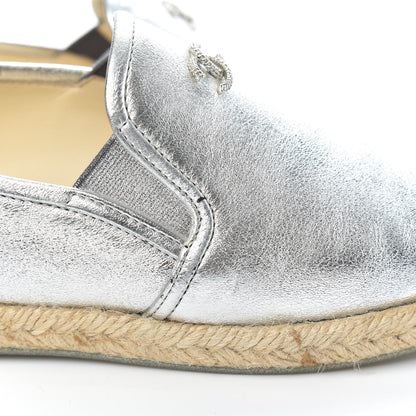 Chanel Crumpled Lambskin CC Mocassin Loafer Espadrilles 35 Silver 9 of 10