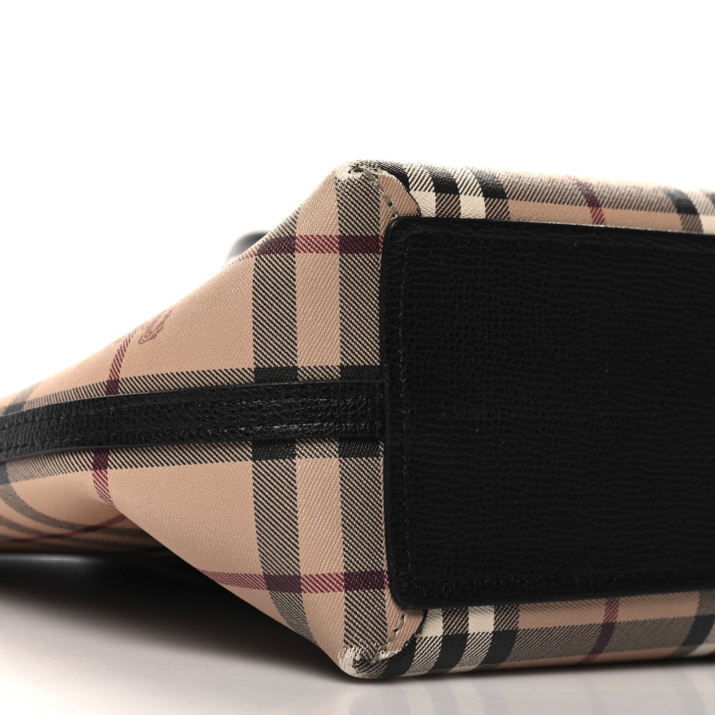 Grainy Calfskin Haymarket Check Small Reversible Tote Black