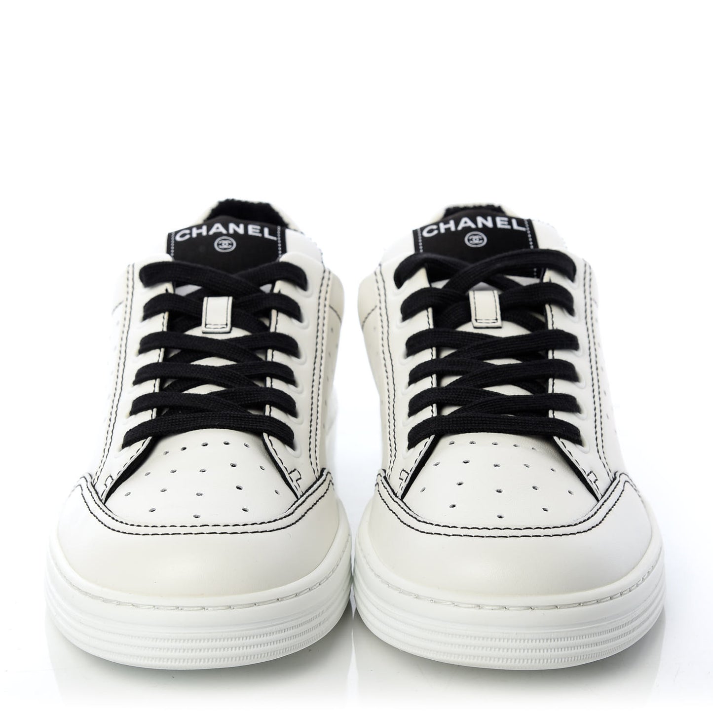 Calfskin Womens Logo Sneakers 40 Black White