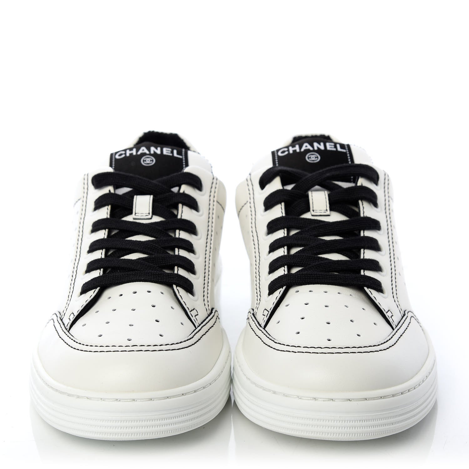 Chanel Calfskin Womens Logo Sneakers 40 Black White 2 of 11