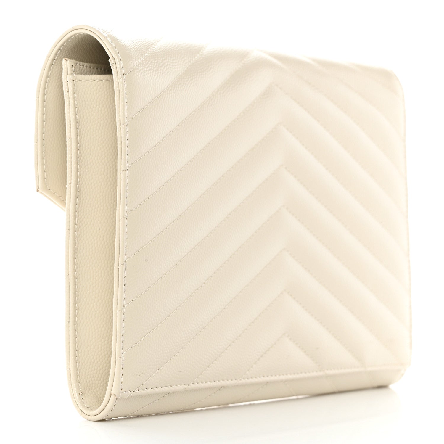 Saint Laurent Grain De Poudre Matelasse Chevron Monogram Envelope Clutch Blanc Vintage 3 of 13