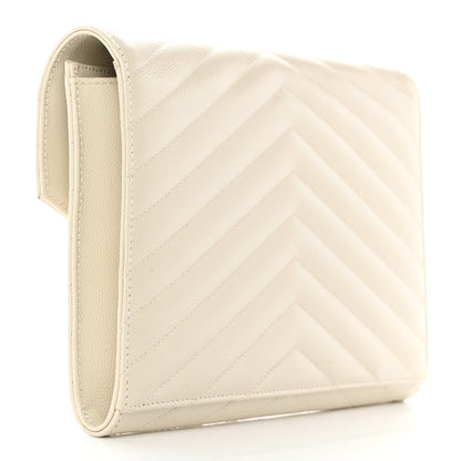 Saint Laurent Grain De Poudre Matelasse Chevron Monogram Envelope Clutch Blanc Vintage 3 of 13