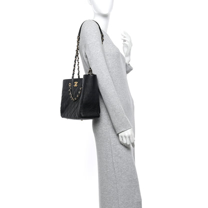 Chanel Caviar Quilted Small Trapezoid Chain Shopping Tote Black 2 of 12