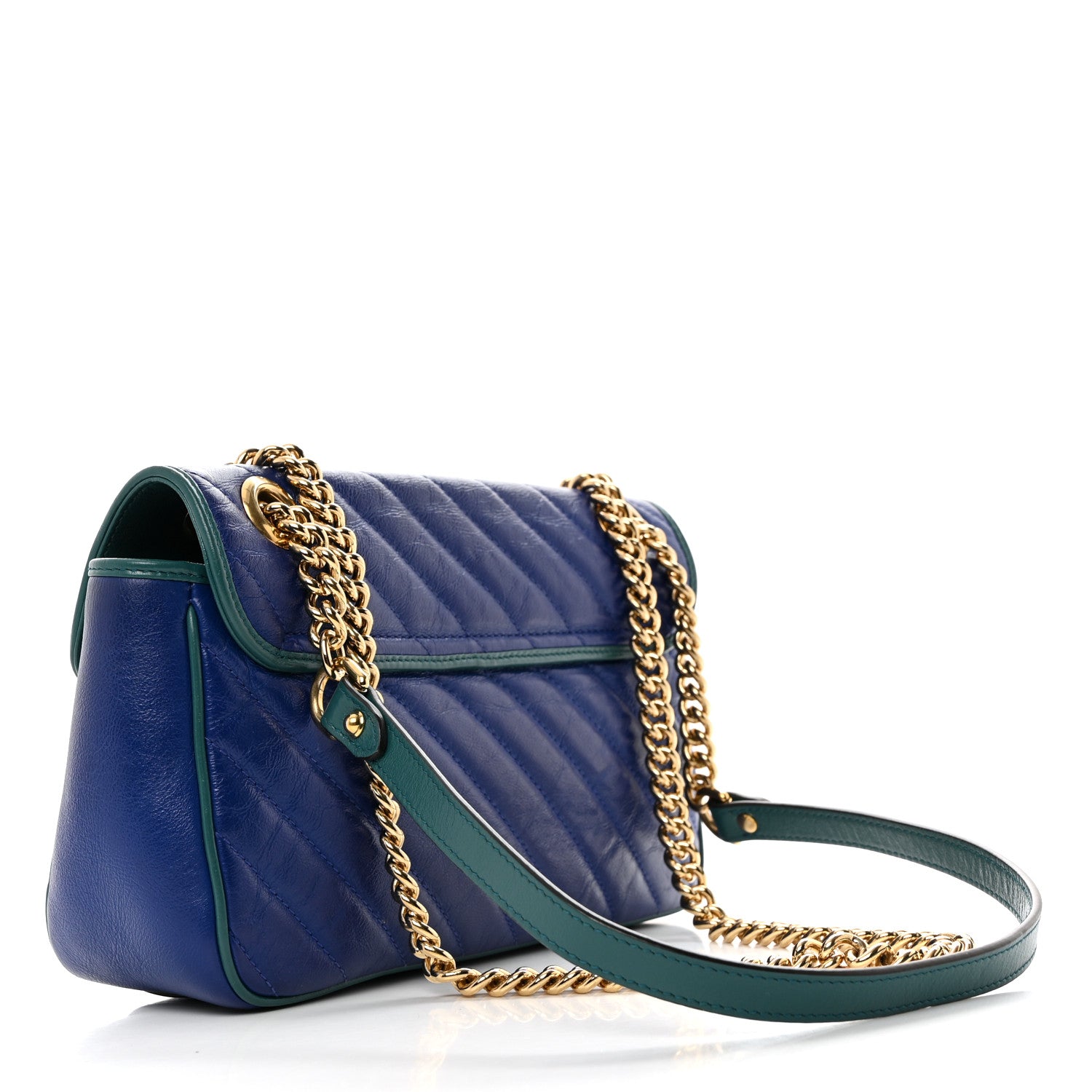 Gucci Azalea Calfskin Enamel Matelasse Diagonal Torchon GG Marmont Shoulder Bag Imperial Blue Pavone 2 of 10