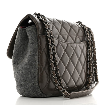 Chanel Felt Glazed Calfskin Quilted Edelweiss Flower Flap Grey 2 of 10