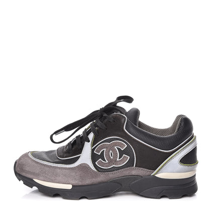 Chanel Suede Calfskin CC Sneakers 37 Black White Silver 1 of 13