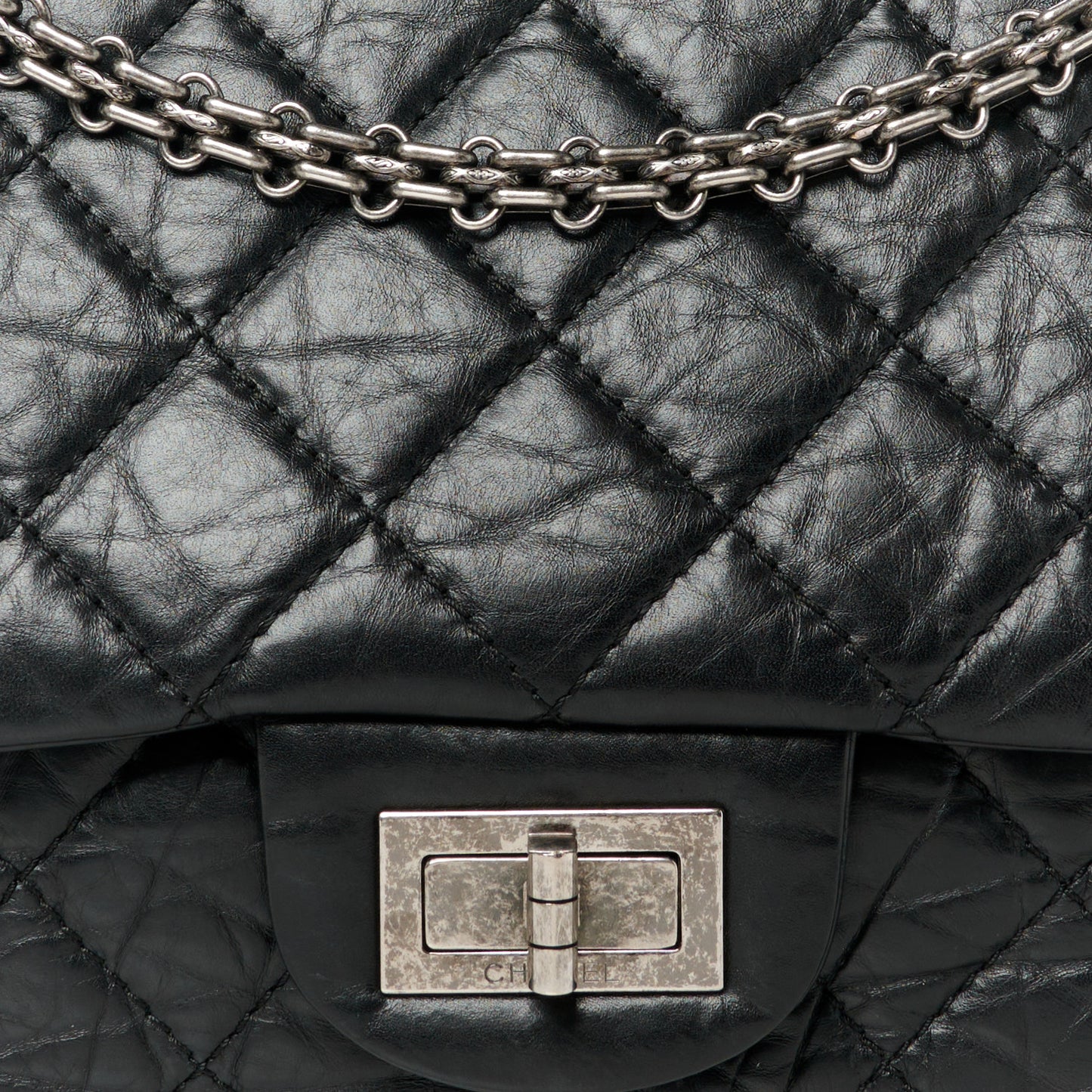 Aged Calfskin Quilted 2.55 Reissue 227 Flap Black