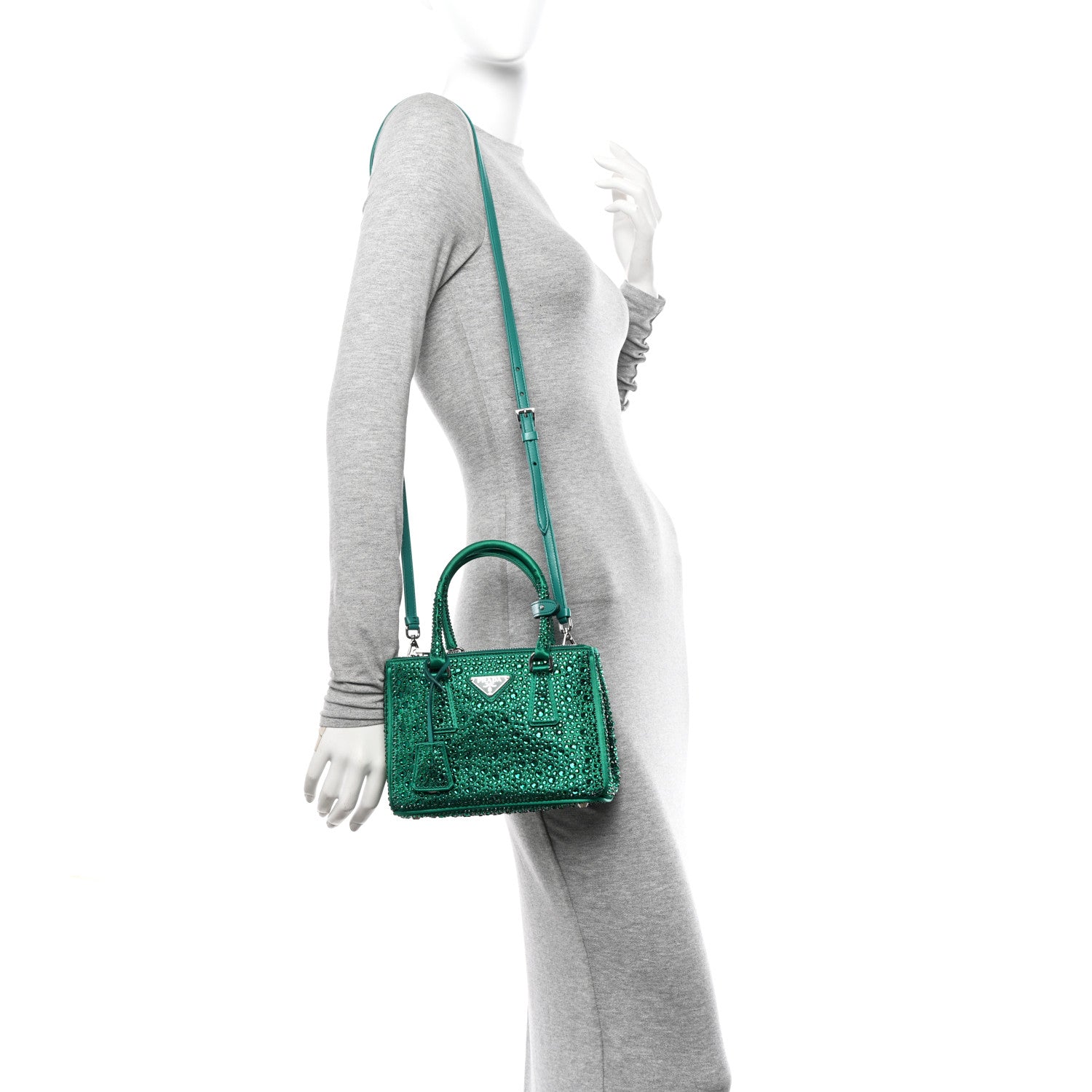 Prada Satin Crystal Mini Galleria Double Zip Tote Mango 2 of 12