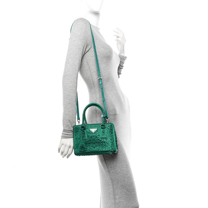 Prada Satin Crystal Mini Galleria Double Zip Tote Mango 2 of 12