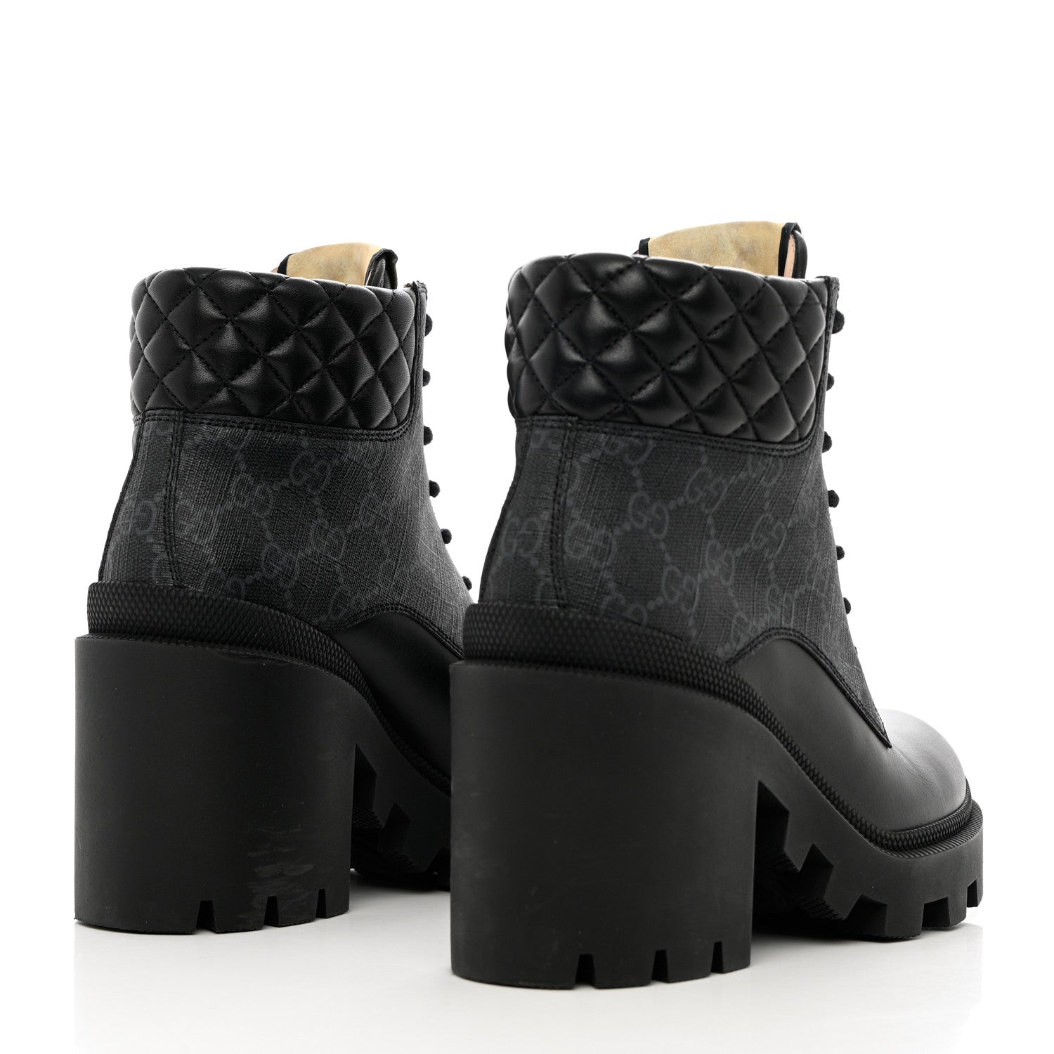 Gucci Apollo Calfskin GG Supreme Nappa Samoa Quilted Lace Up Ankle Boots 36 Black 4 of 12