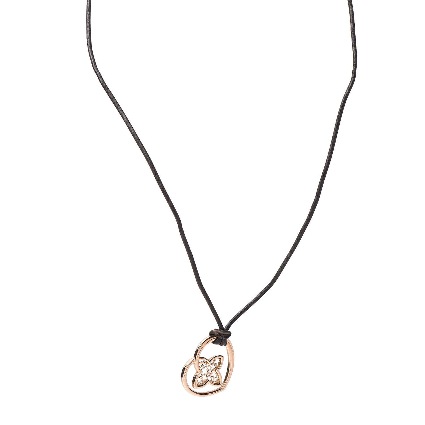 18K Rose Gold Leather Coeur Heart Pendant Necklace