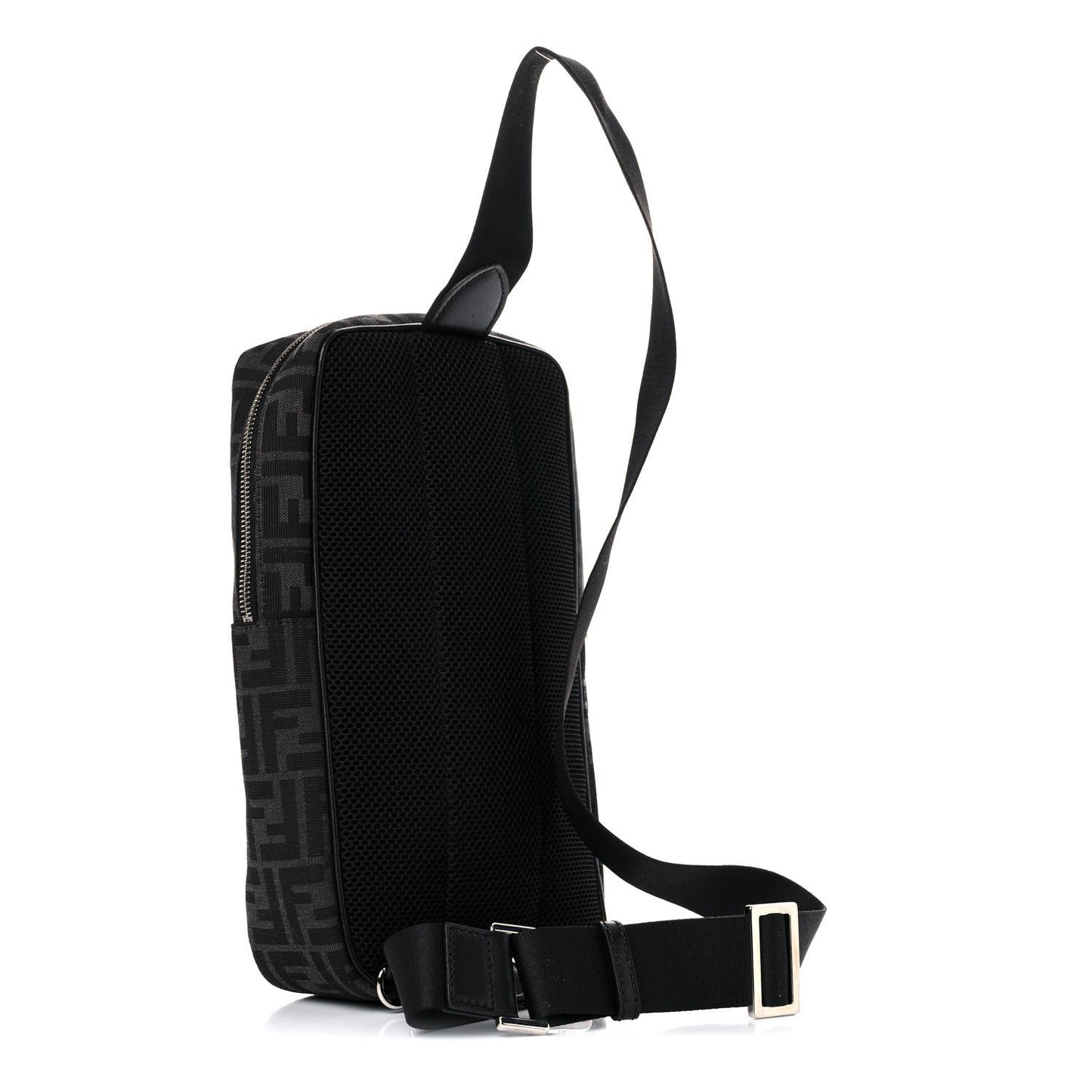 Recycled Fabric Jacquard Vitello Astro FF 1974 One-Shoulder Travel Backpack Asfalto Black