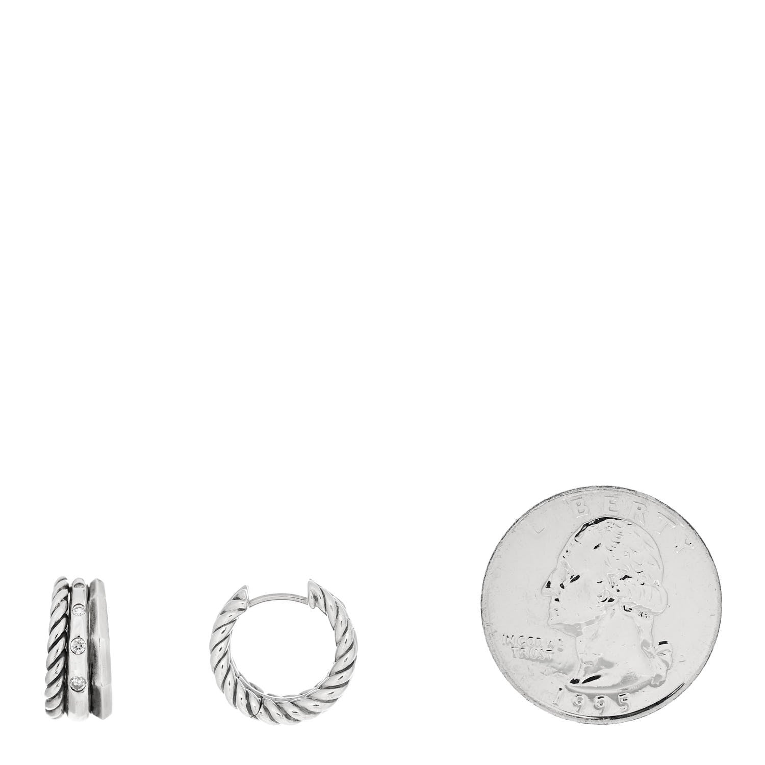 David Yurman Sterling Silver Diamond Stax Hoop Earrings 2 of 4