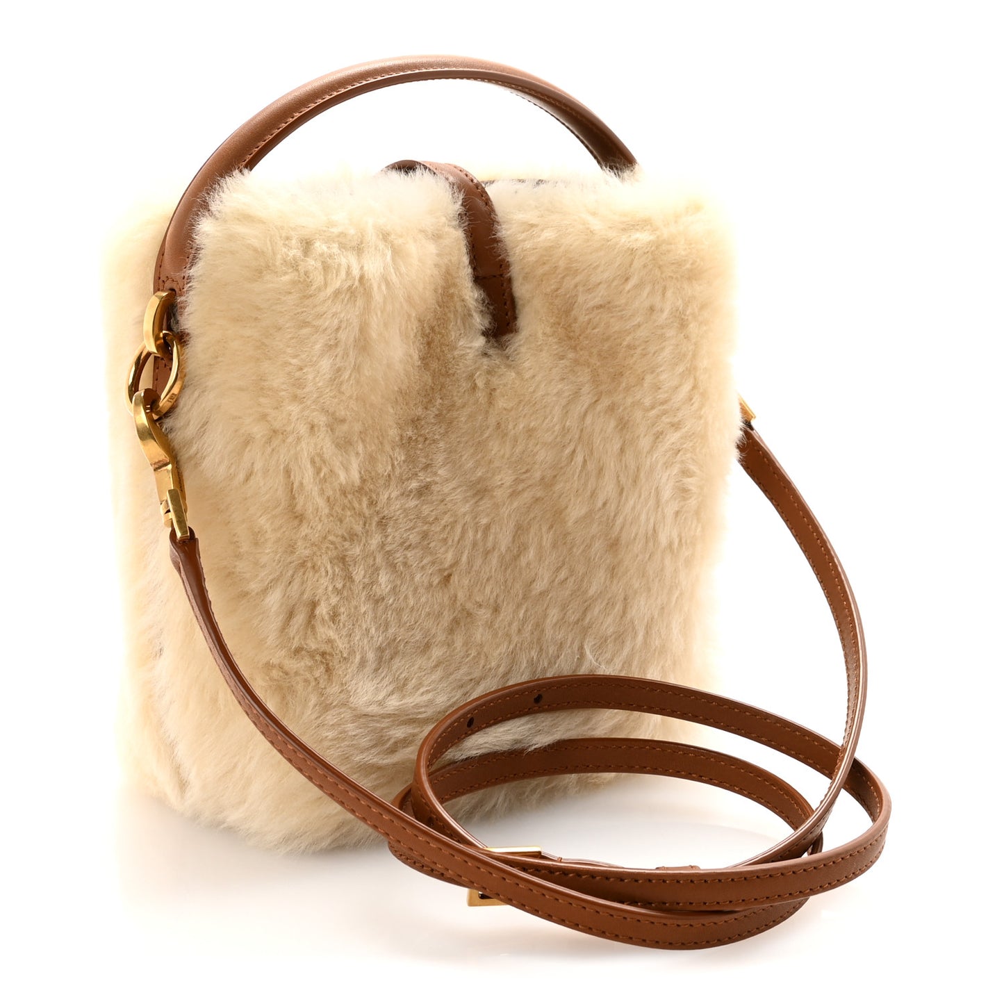 Shearling Le 37 Mini Bucket Bag Cream