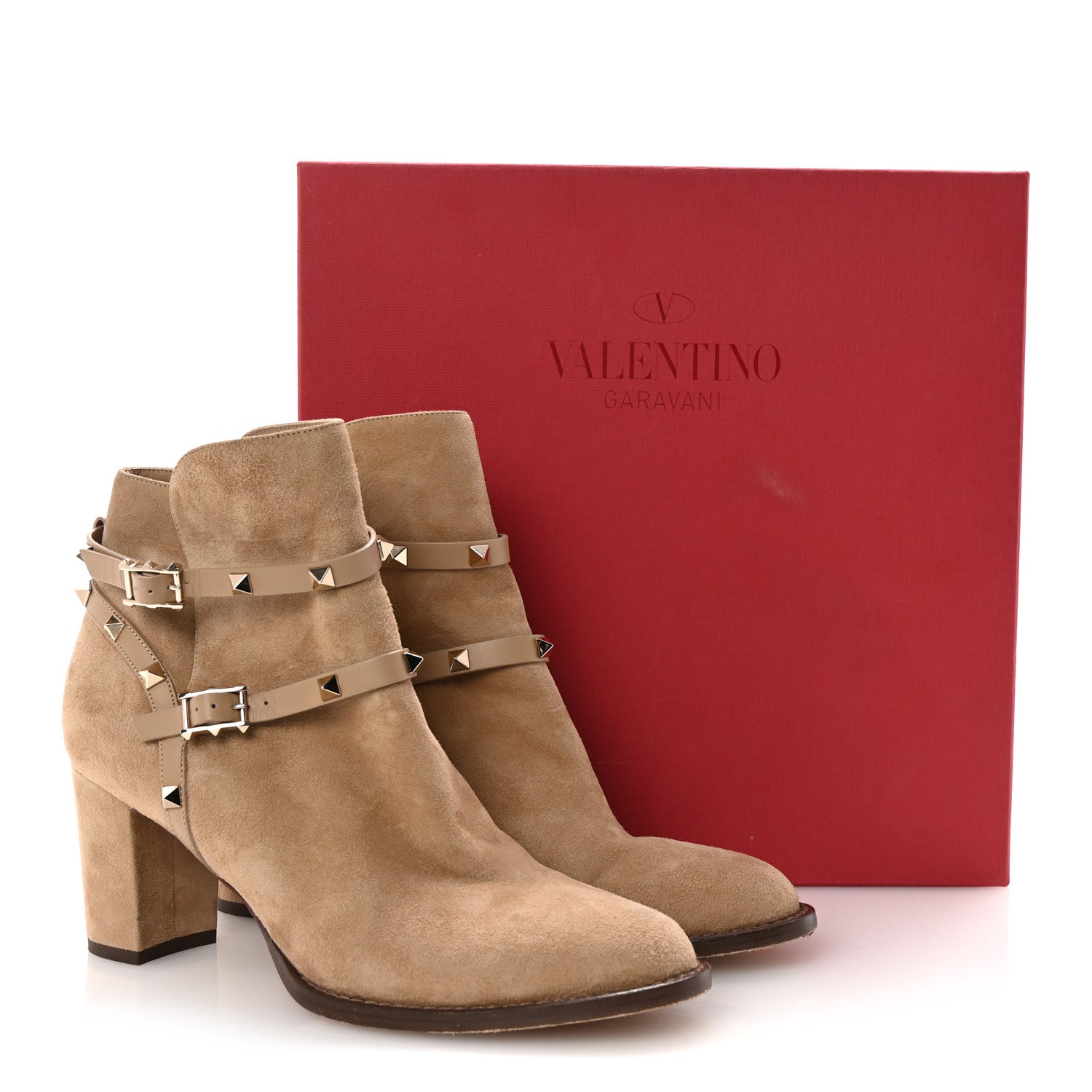 Valentino Garavani Suede Rockstud Double Buckle 100mm Block Heel Ankle Boots 41 10 of 10