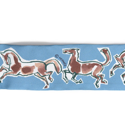 Hermes Silk Chevaux En Liberte Twilly Bleu Glacier Beige 4 of 4