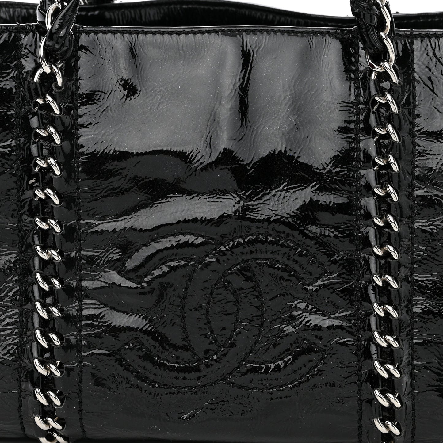 Patent Calfskin Small Luxe Ligne Tote Black