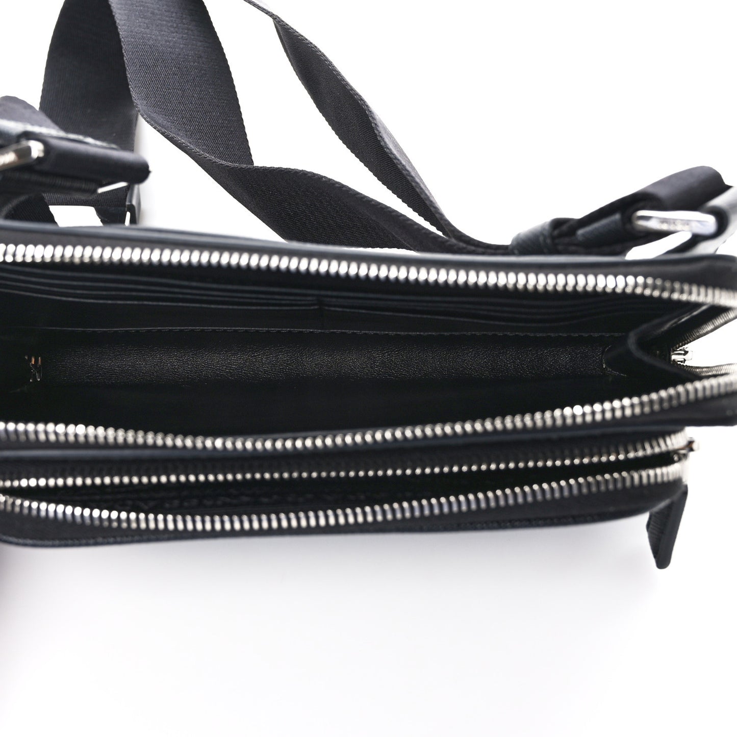 Saffiano Travel Double Zip Crossbody Belt Bag Black