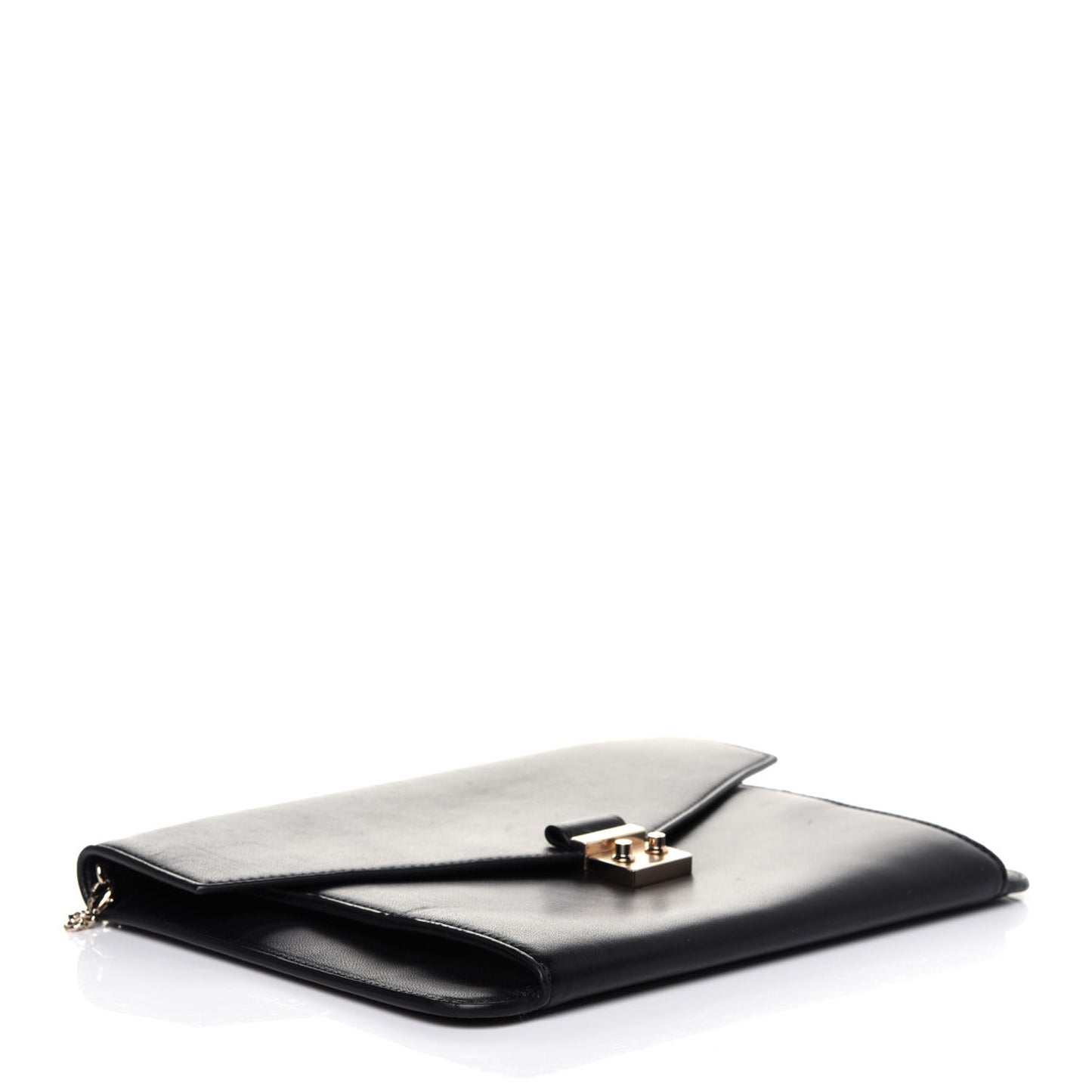 Calfskin Envelope Chain Clutch Black