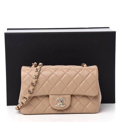 Chanel Lambskin Quilted Mini Rectangular Flap Dark Beige 10 of 11