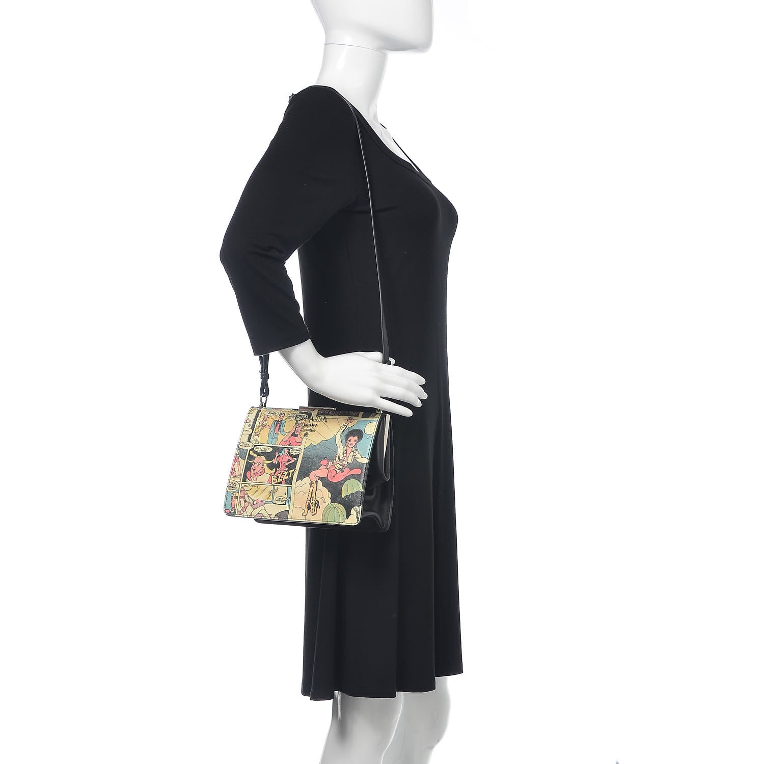 Prada Saffiano Vintage Comics Light Frame Bag Lago Black 2 of 11
