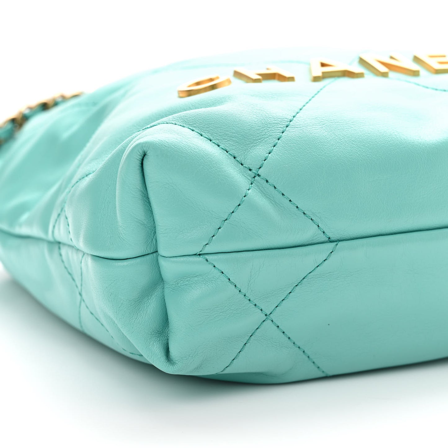 Shiny Calfskin Quilted Mini Chanel 22 Turquoise
