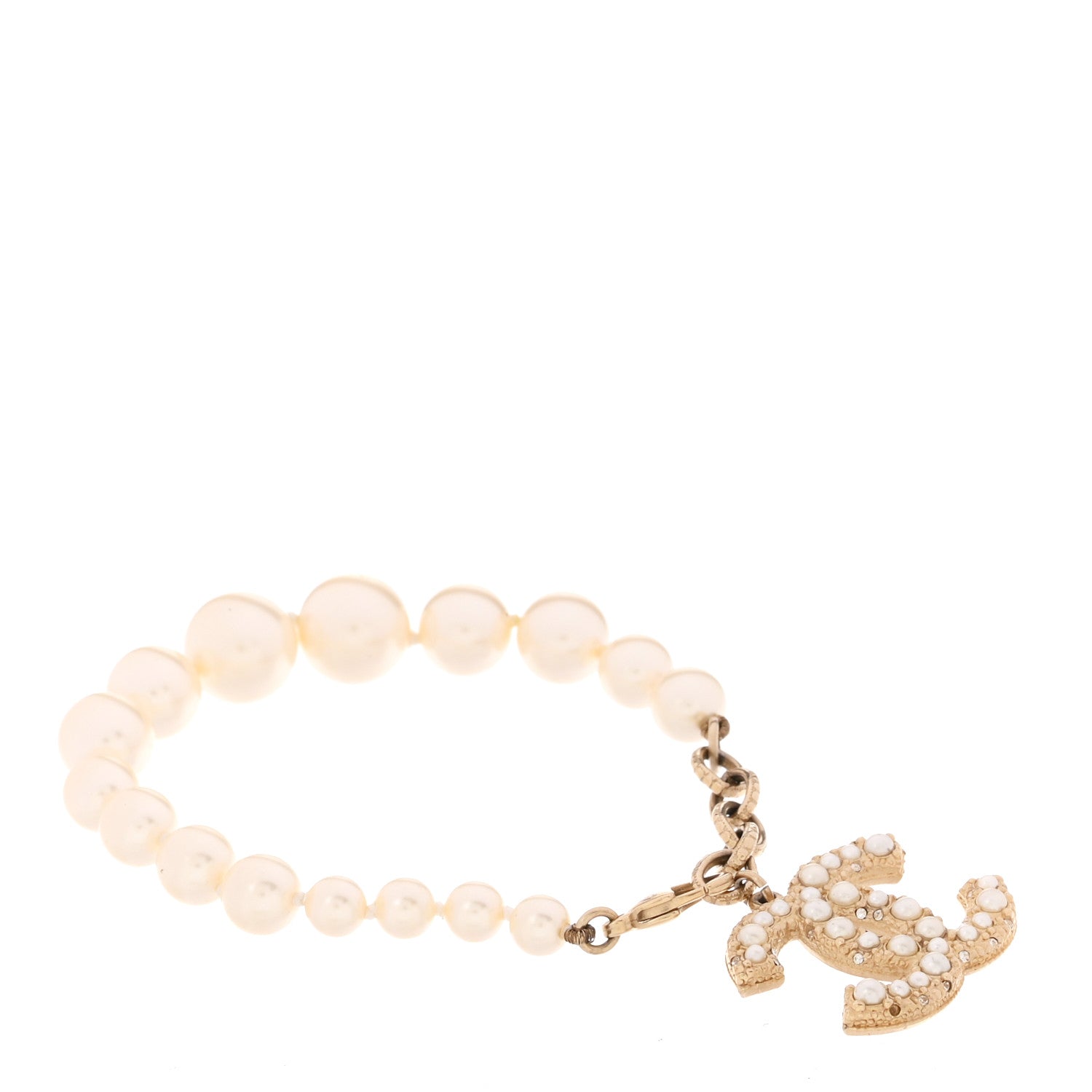 Chanel Graduated Pearl Crystal CC Bracelet Gold 1 of 4