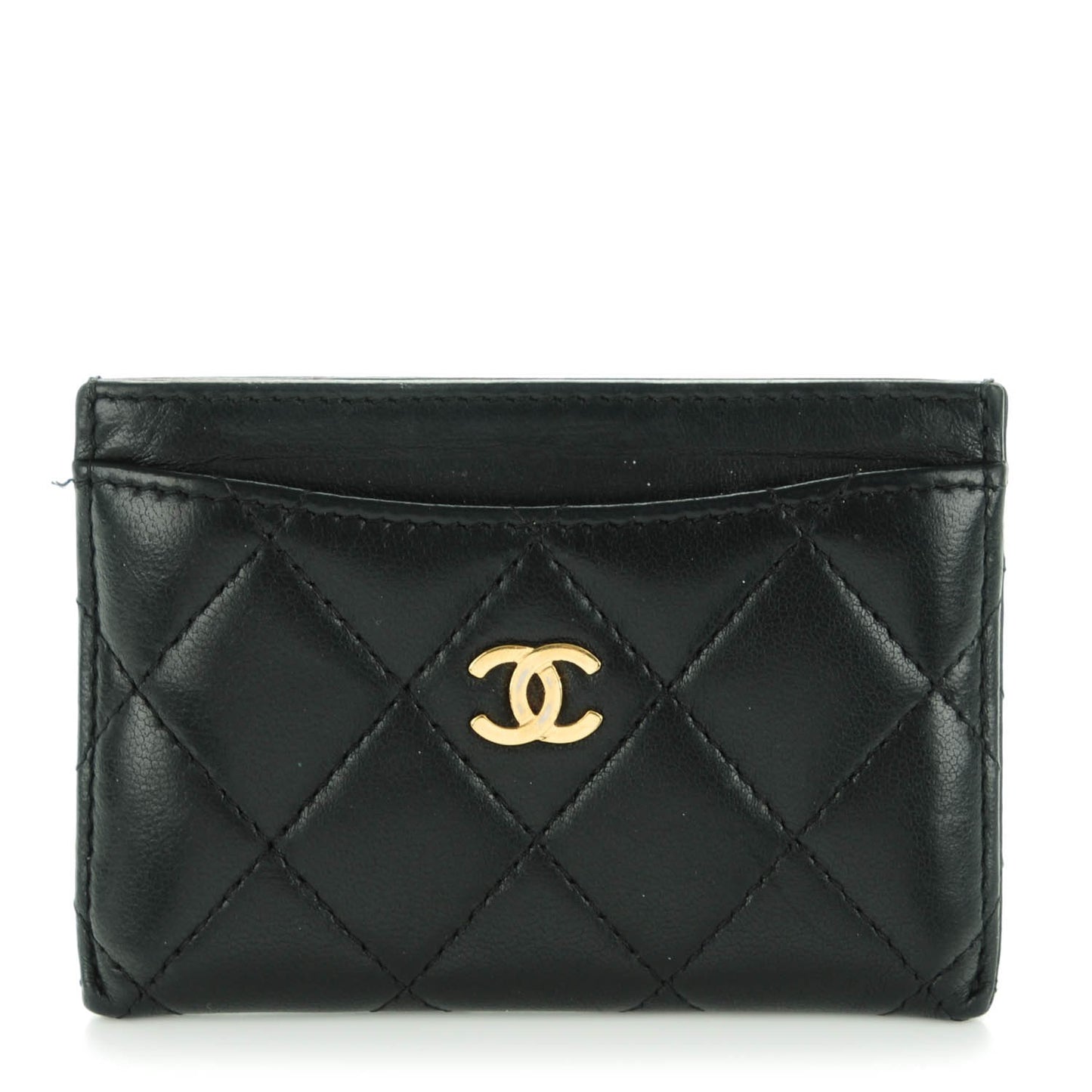 Lambskin Quilted Card Holder Black