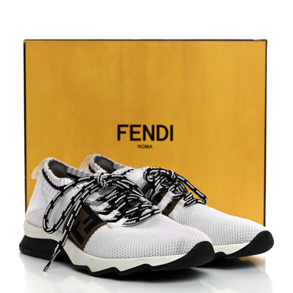 Fendi Stretch Knit Jacquard FF Lace-Up Sock Sneakers 38 Tobacco White Black 8 of 8
