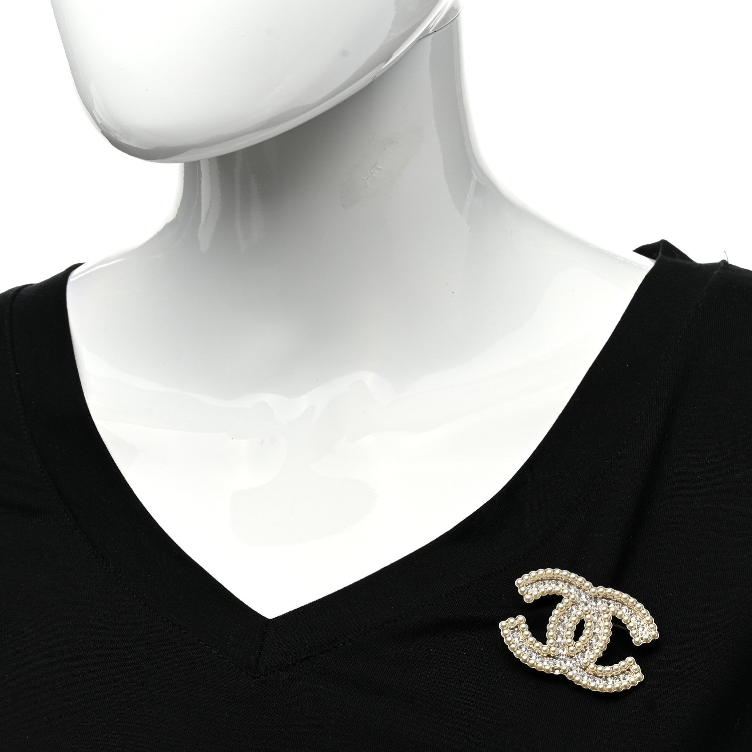 Chanel Crystal Pearl Multi Row CC Brooch Gold 2 of 4