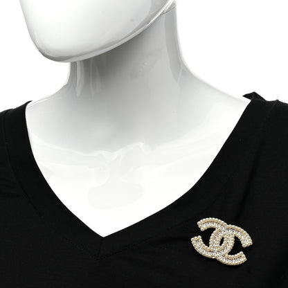 Chanel Crystal Pearl Multi Row CC Brooch Gold 2 of 4