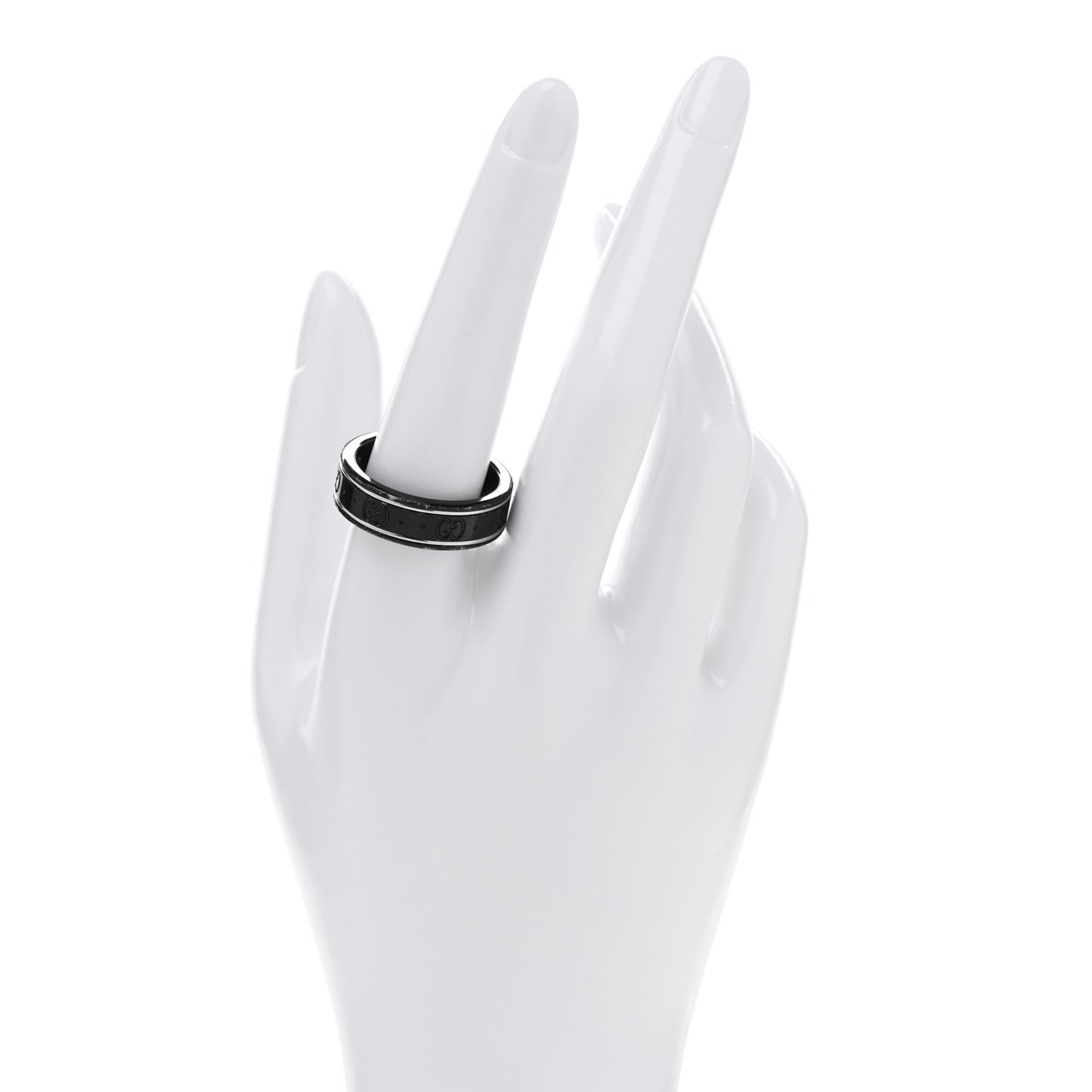 Black Synthetic Corundum 18K White Gold 7mm Icon Band Ring