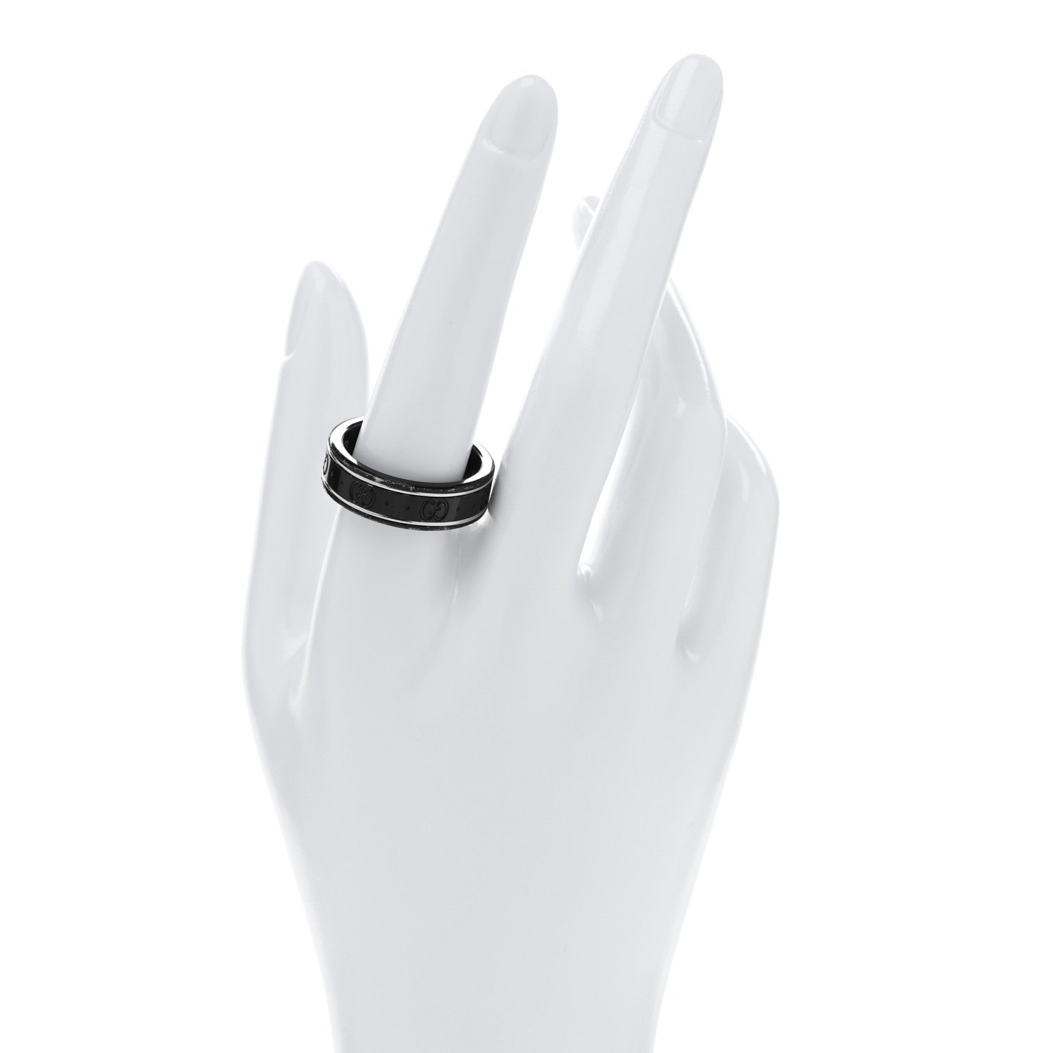 Gucci Black Synthetic Corundum 18K White Gold 7mm Icon Band Ring 2 of 4