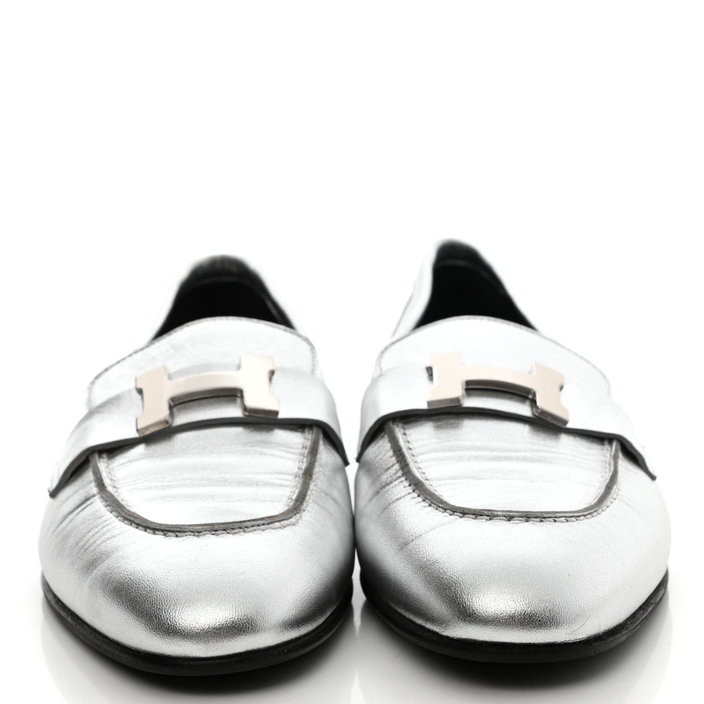 Metallic Goatskin Paris Loafers 37.5 Gris Argente