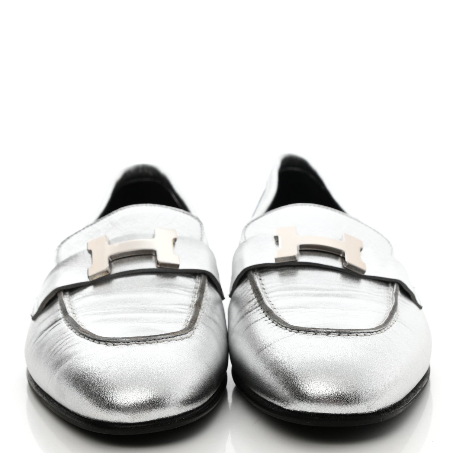 Hermes Metallic Goatskin Paris Loafers 37.5 Gris Argente 2 of 10