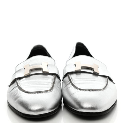 Hermes Metallic Goatskin Paris Loafers 37.5 Gris Argente 2 of 10