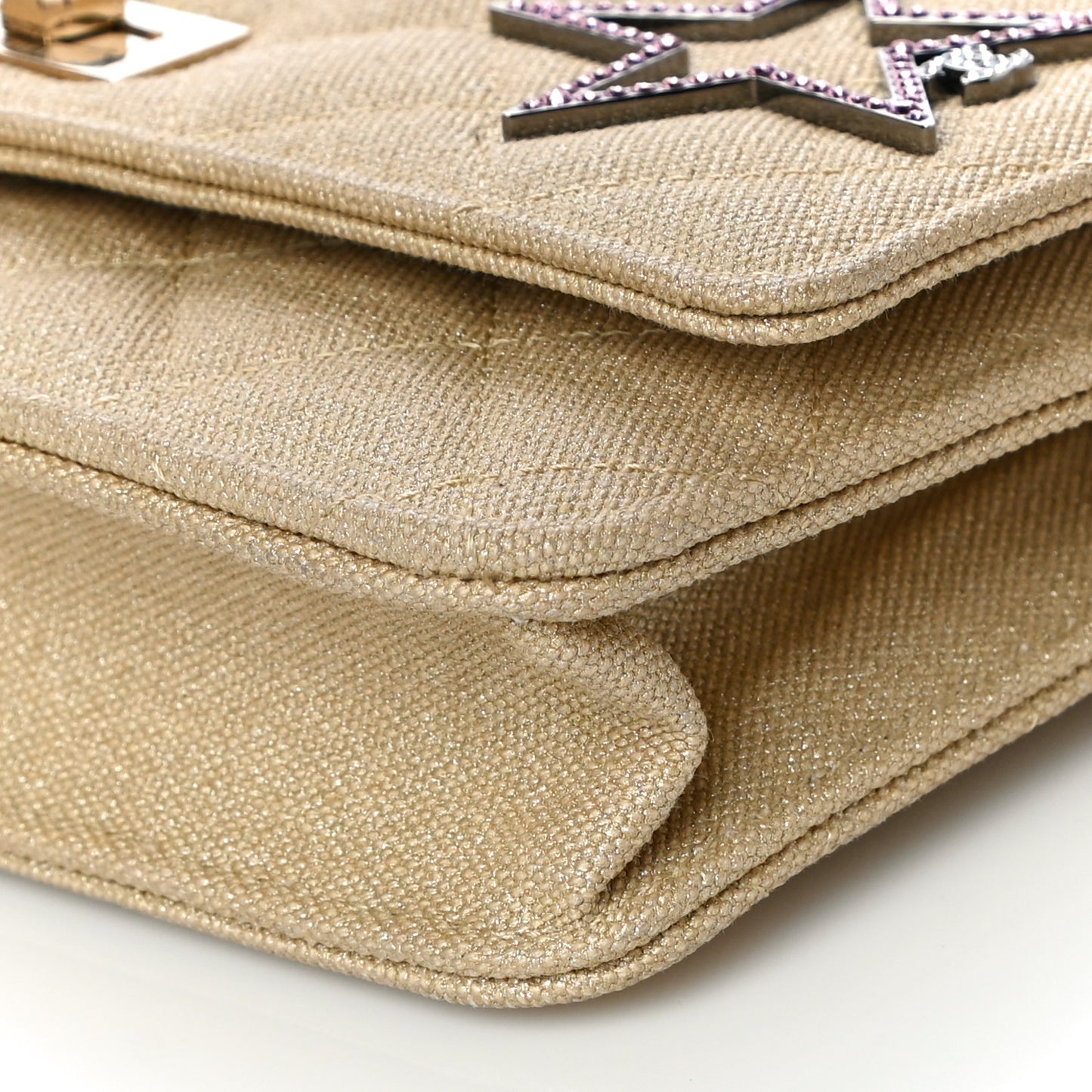 Metallic Canvas Quilted Space Charms Wallet On Chain WOC Gold
