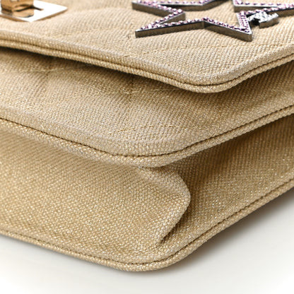 Chanel Metallic Canvas Quilted Space Charms Wallet On Chain WOC Gold 10 of 10