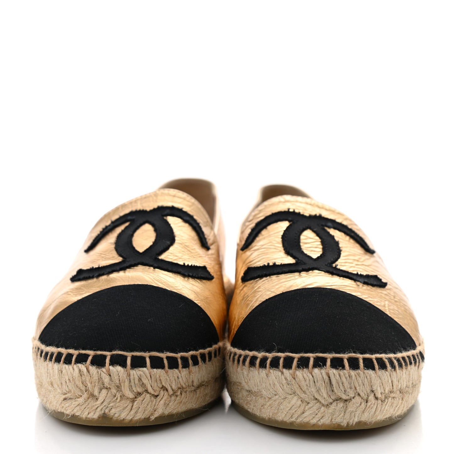 Laminated Lambskin Grosgrain CC Espadrilles 38 Gold Black