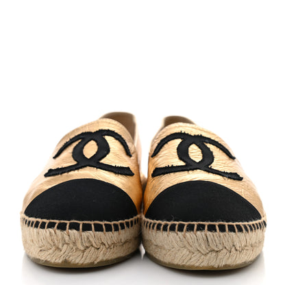 Chanel Laminated Lambskin Grosgrain CC Espadrilles 38 Gold Black 2 of 7