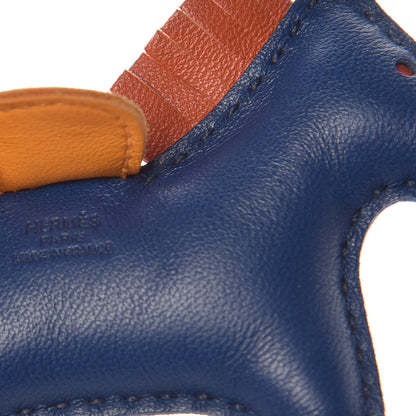 Hermes Milo Lambskin Grigri Rodeo Horse Bag Charm PM Bleu de Malte Cornaline Jaune D'Or 3 of 5