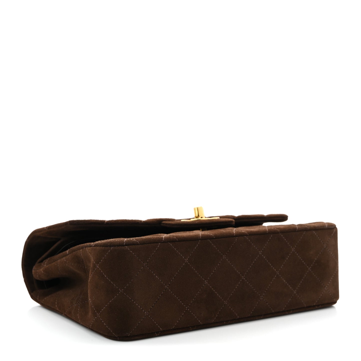 Suede Quilted Small Double Flap Dark Brown
